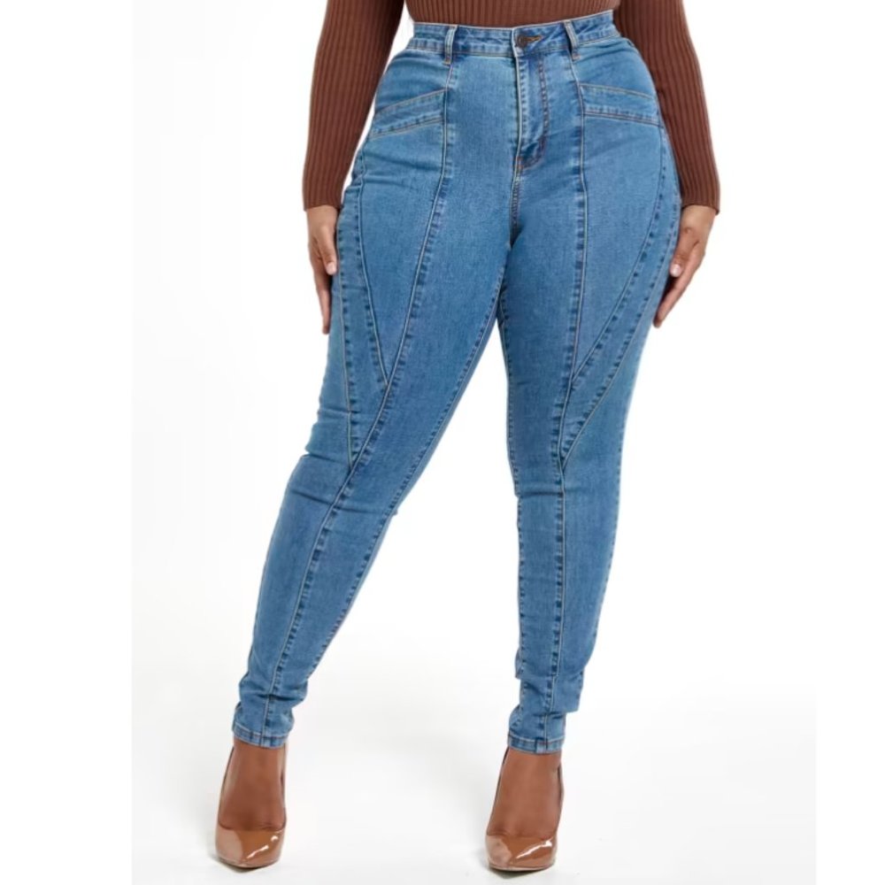 Fashion to Figure, High-Rise Skinny Jeans With V-Seam Detail, Size 12